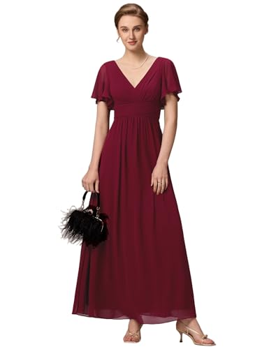 Image of Ever-Pretty Women's Summer V Neck Chiffon Pleated Empire Waist Bandage Bridesmaid Dress with Pockets 02360