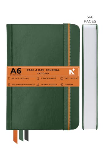 Image of NEORAH -A6 RULED | 368 Pages - 110 Gsm | PAGE A DAY JOURNAL (14.8 X 10.5 cm)-Hardcover RULED Notebook |Back Pocket |3 Silk Book Mark - Completely HANDMADE for Journaling,writing - DARK GREEN