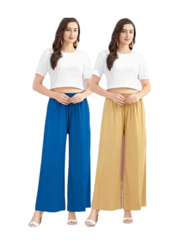 Image of Set of 2 Soft Reyon Cotton Regular Palazzo for Womens and Girls Combo Pack