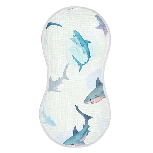 Muslin Burp Cloth for Baby 1PC Watercolor Sharks Super Absorbent Burping Cloths, Bibs for Newborn Boys Girls