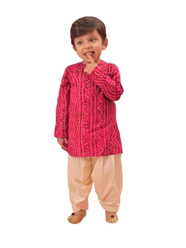Image of Vastramay Boys' Bandhani Kurta and Patiala Set - Traditional Cotton Ethnic Wear for Infants, Perfect for Weddings and Festive Occasions