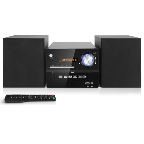 Kompaktanlage mit CD-DVD-Player, JOVELL Retro HiFi Musikanlage Heimlautsprecher 30W mit Bluetooth/CD-DVD-Player/FM-Radio/Aux-Eingang/USB-Eingang/MIC-Eingang/RCA-Ausgang, 3-Teiliges...
