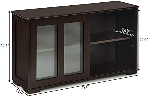Fantask Kitchen Storage Cabinet Sideboard, Stackable Cabinet W/Height-Adjustable Shelf & 2 Transparent Sliding Doors, Sideboard For Kitchen Dining Living Room Hallway Office (Coffee) #TOP1