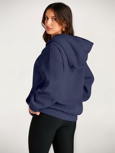 EFAN Women's Oversized Fleece Hoodie, Cozy Plush Pullover Sweatshirt with Pocket Navy M