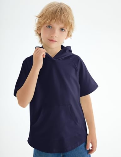Image of Spring&Gege Boys Light Weight Short Sleeve Hoodie Casual Solid Pullover Hooded T-shirt with Pocket