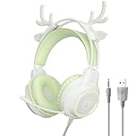 MEOW Series Gaming Headset with LED Cat Ears - Detachable Design, Crystal-Clear Communication, Multi-Platform Compatibility for PC/Switch/Tablet (Antlers Green)