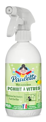 Paulette - Pchi-Pchiiit à Vitres Citron - Alcool Ménager Dégraissant pour Toute Surface en Verre, Ecocert - Fabriqué en France - 500ml