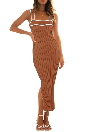 Image of MEROKEETY Womens Summer Striped Bodycon Ribbed Knit Midi Sweater Dress 2026 | Sleeveless Long Tank Dress, Soft, Stretchable, Maternity, Baby Shower, Gender Reveal, Bump Friendly, Beach, Vacation Outfit