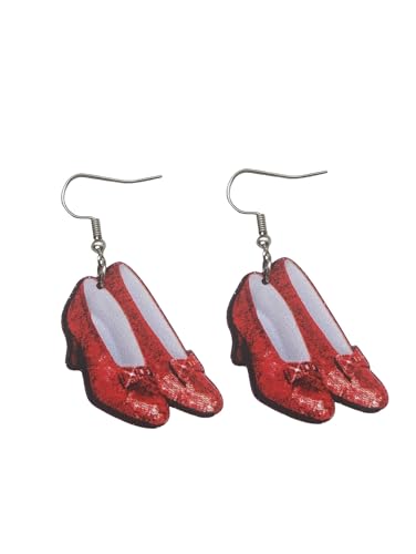 Cute Pair of Ruby Slipper Style Earrings for Women, Oz Costumes, and More. Wicked Cute Pair of Ruby Slippers Drop and Dangle Earrings with Glitter Outline for Women. Ruby Slipper Costume Accessories for Women.