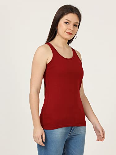 Image of FLEXIMAA Women's Cotton Plain Round Neck Sleeveless T-Shirt