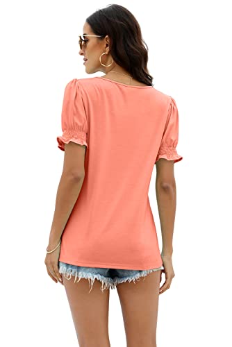 Image of WIHOLL Tops for Women Summer Casual Ruffle Trim Sleeve Square Neck T Shirts