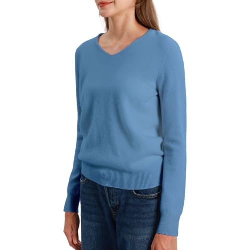 Amazhiyu Womens 100% Wool Pullover Sweaters Knit V Neck Long Sleeve Casual Tops2