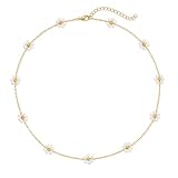 Smilelife Daisy Pearl Necklaces for Women, Gold Plated Stainless Steel Handmade Flower Choker Necklaces Jewelry Women Gifts (Daisy Pearl)