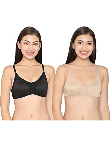 Image of Clovia Women's Pack of 2 Cotton Non-Wired Full Coverage Spacer Cup T-Shirt Bra- Black & Beige