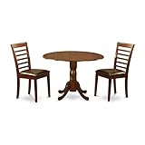 Table And Chairs East West Furniture DLML3-MAH-LC - Juego de cocina pequeña de 3 piezas, mesa de cocina redonda y 2 sillas de comedor