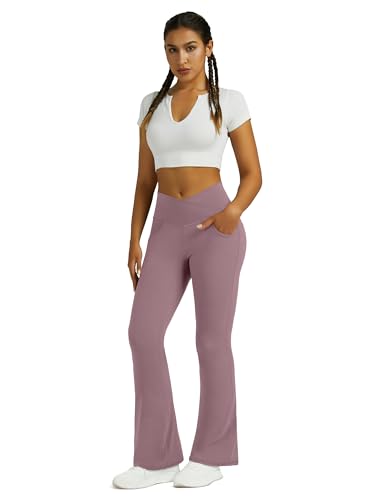 Image of Flare Leggings for Women with Pockets 2pack High Waisted Crossover Flare Leggings Bootcut Yoga Pants