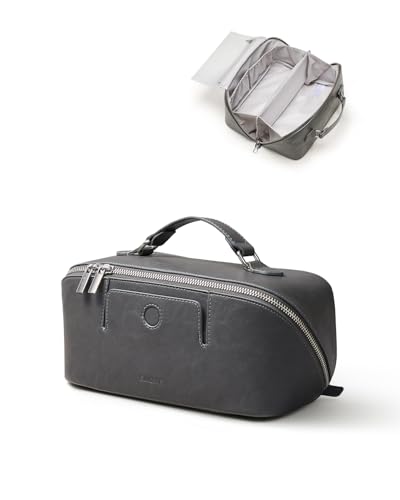 Image of EACHY Travel Makeup Bag, Large Capacity Cosmetic Bag for Women, Waterproof PU Leather, Flat Open Portable Toiletry Bag for Skincare, Brushes & Travel Essentials