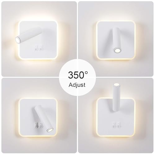 Lámpara de pared con ángulo ajustable y rotación de 350 grados con interruptor 3