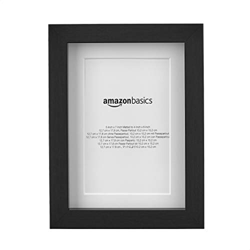 Amazon Basics Rectangular Photo Frame with Mat, 13 cm x 18 cm matted to 10 x 15 cm, Black, 2-Pack