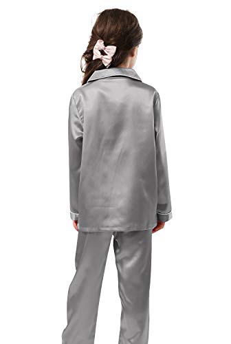 Pajamas Kid Unisex Pjs Set Girls Boys Silk Pajamas Set Satin Long Sleeve 2 Piece Clasic Sleepwear for 2-12 Years Todder4