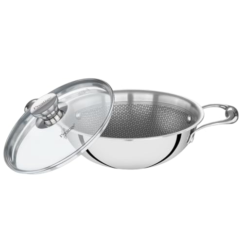 Image of Prestige 24cm /2.7L Tri-Ply Stainless Steel Hexamagic Kadai with Lid| Honeycomb Structure|Durability of Triply|Metal Spoon Friendly| Gas & Induction Compatible|Dishwasher Safe|Low Oil Consumption|Grey