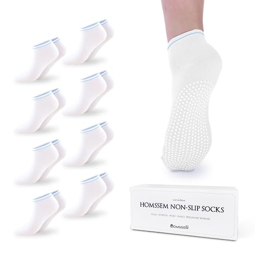 Image of HOMSSEM Grip Socks - 8-Pairs Unisex Non-Slip Socks for Yoga, Pilates, Hospital (Black 8p)