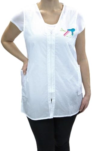 CHARLENE Long Zipper Stylist Vest with Personalization | High Fashion Hair Stylist Nylon Uniform | Water-Repellant Breathable | Zip Closure (XS, White)