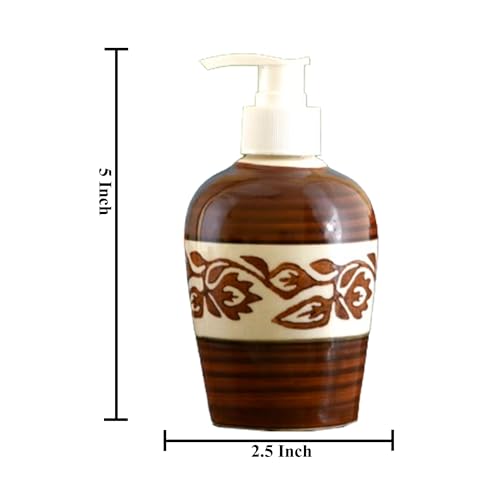Image of Ceramic Liquid Soap Dispenser, 300 ml, Chocolate Vine | Refillable Pump Bottle for Hand Wash, Lotion, Shampoo & Kitchen Use, 2 Pieces