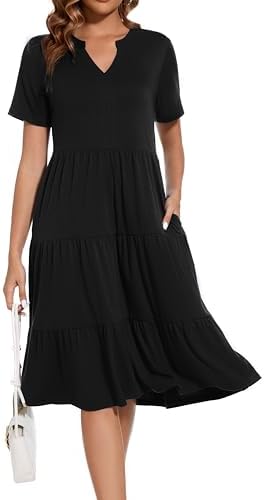 Women's V Neck Dress 2025 Lounge Fashion Casual Loose Fit Flowy Swing Tiered Vacation Dresses