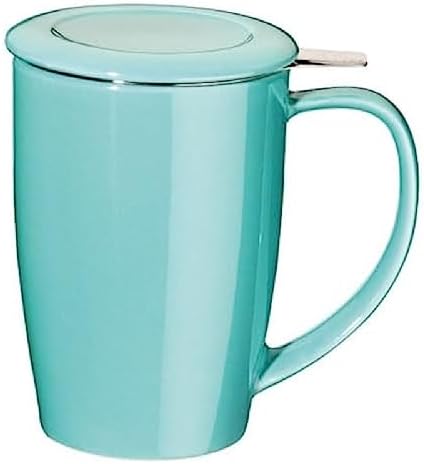 VICRAYS Grande Tasse à Thé En Céramique 473 Ml Avec Infuseur Et Couvercle - Bleue, Idéale Pour Thé Et Café