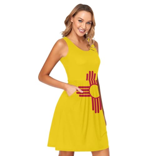 Robe d'été Nouveau-Mexique à col rond avec motif original et grandes poches