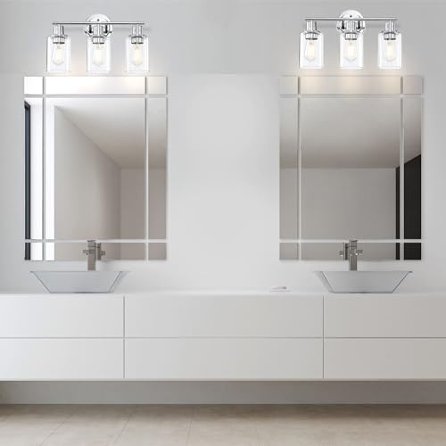 Image of 3-Light Chrome Bathroom Light Fixtures Over Mirror,Chrome Vanity Lights for Cabinet, 3 Bulb Bathroom Wall Sconce Light Fixture for Sink