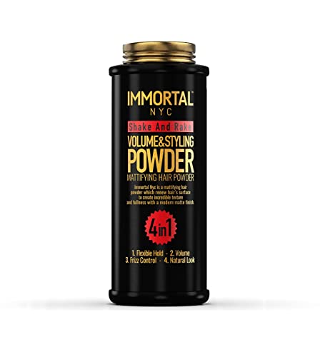 Immortal NYC Volumizing Hair Powder - Shake and Rake 4-in-1 Mens Styling Powder - Flexible Strong Hold, Volume Enhancing, Frizz Control, and Mattifying Natural Texture Powders (1 Can)