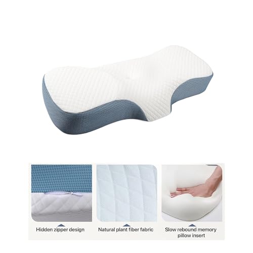 Image of PRIME PICK Spine Soothie Memory Foam Orthopedic Pillow Neck Protection Slow Rebound Pillows Health Care Slow Rebound Neck Pillows for Side, Back & Stomach Sleepers (White)