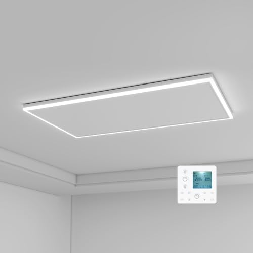 Infrarotheizung Deckenmontage 700 Watt, Infrarot Deckenheizung mit LED Licht Beleuchtung, Infrarotheizung Decke mit Thermostat Fernbedienung, Elektroheizung Heizplatte Heizpaneel Heizkörper 108x63cm
