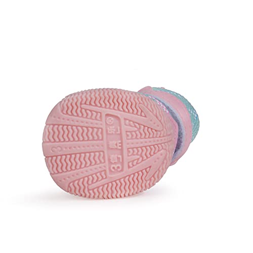 Hdwk&Hped Small Dog Boots, Breathable Mesh Summer Dog Shoes Pink Stylish Pu Dog Girl Booties With Durable Non-Slip Rubber Sole (Fluorescent Style - Pink, 4 (10~15Lb)) #TOP5