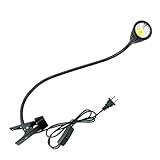 QUANS 5W 3 Colors LED COB Clip on Light Black 19.68 INCH 50 CM Tube Desk Flexible Table Bed Lamp Work Home Design lighting 110V 220V 85-265VAC with US Plug switch on off 500LM D44b (Black)