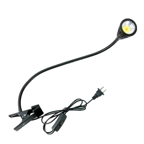 QUANS 5W 3 Colors LED COB Clip on Light Black 19.68 INCH 50 CM Tube Desk Flexible Table Bed Lamp Work Home Design Lighting 110V 220V 85-265VAC with US Plug Switch on Off 500LM (Black)
