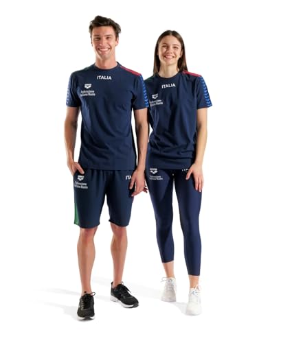 ARENA Maglia Fin Italia Nuoto T Shirt Team Stripe Training Nazionale Blu Taglia M