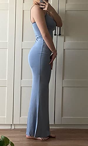 Anotherchill Women's Casual Lounge Slip Long Dress Sexy Sleeveless Backless Bodycon Maxi Dresses 2023 Summer Slim Elegant (Blue, Medium) #TOP1