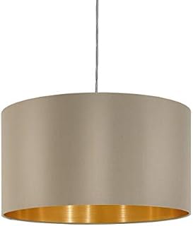 EGLO Pendant lighting Maserlo, ceiling light fitting made of matt nickel steel and fabric in taupe and gold, hanging lamp for dining and living room, E27 socket, Ø 6 inches