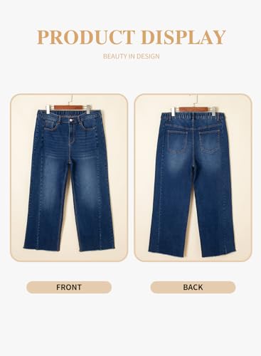 Eytino Women's Plus Size Wide Leg Jeans Elastic High Waist Stretchy Raw Hem Denim Pants with Pockets(1X-5X)4