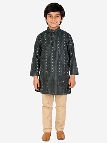 Image of Pro-Ethic Style Developer Boys Cotton Floral Ethnic Wear Kurta & Contrast Pajama Set (152)