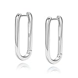 925 Sterling Silver Plated Rectangle Hoop Earrings for Women Hypoallergenic Minimalist Paperclip Link Earring Square Huggie Hoops Lightweight Geometric Oval Hoop Everyday Earrings for Women