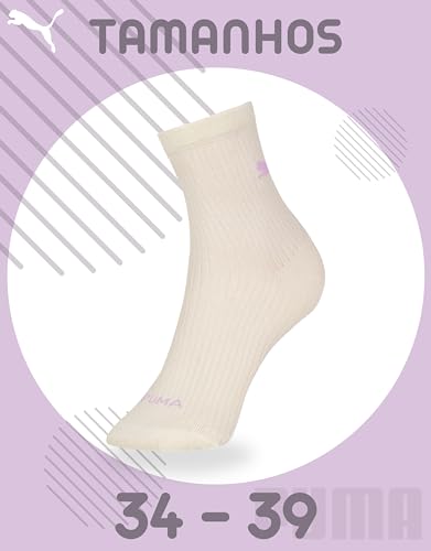 PUMA Kit 4 Pares Meia Cano Médio Confortável Respirável Feminino Adulto, KIT - A, 34-39