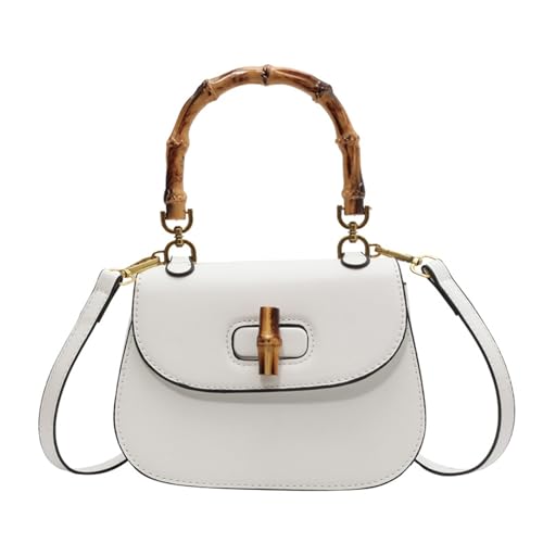 Leather Tote Handbags for Women Vintage Bamboo Handle Satchel Crossbody Shoulder Purse Genuine Leather Bags