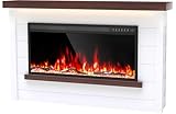 Nexfurn 60' Electric Fireplace with Mantel, Fireplace TV Stand with 42”Electric Fireplace Heater, Remote Control, Shiplap-Style Surround with Multi-Colors Effects for Living Room Bedroom, White