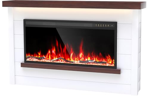Nexfurn 60" Electric Fireplace with Mantel, Fireplace TV Stand with