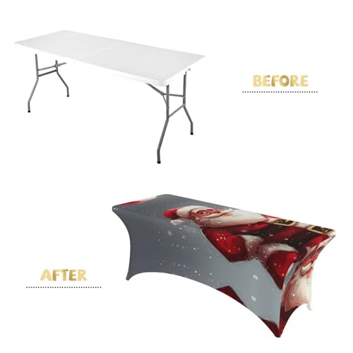 Housse de table rectangulaire en élasthanne imprimé Père Noël stretch et infroissable - 5