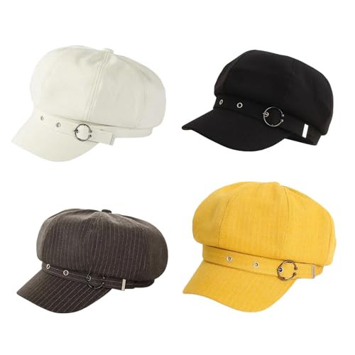 Girls Teens Hat Woman Octagonal Hat with Metal Fastening Decals Woman Teens Spring Sunproof French4